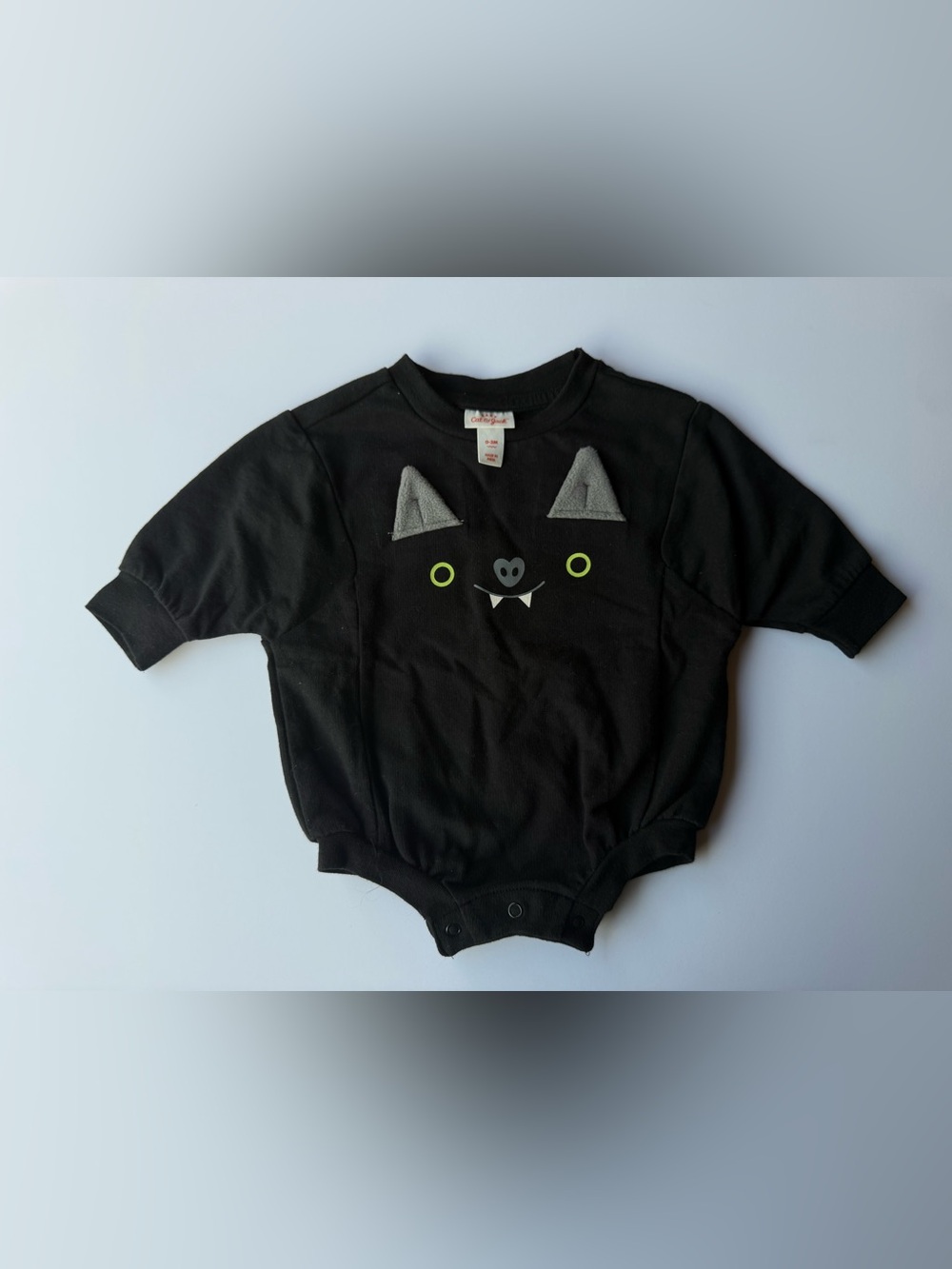 Cat & Jack Black Baby One-Piece Bodysuit with Gray Ears and Green Eyes - Picture 2 of 2